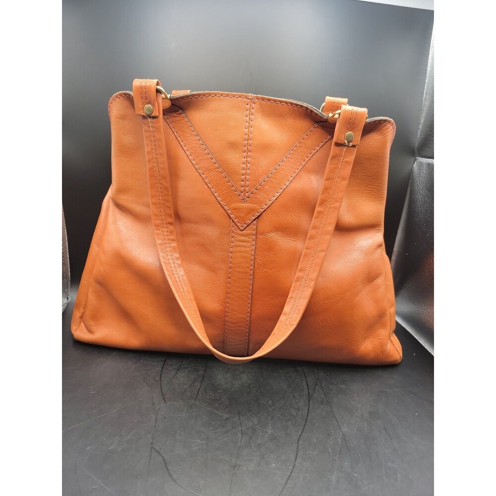 80s Vintage Leather Cognac Burnt Orange Handbag Women's Purse Tote